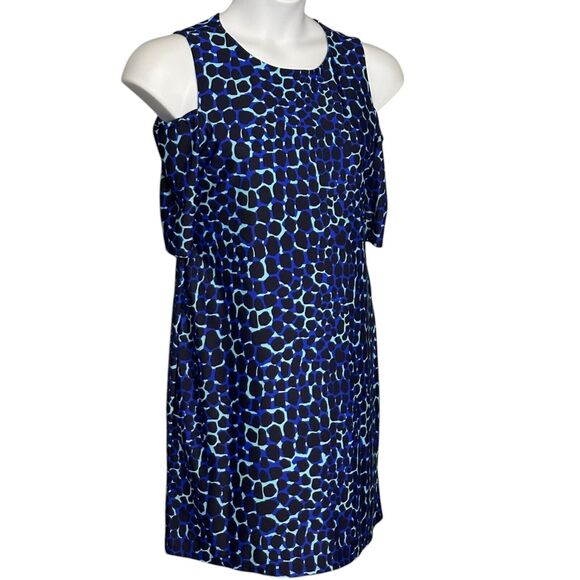 Jude Connally Knee Length Dress Cold Shoulder Nylon Blue Animal Print Sz Medium - Picture 2 of 8